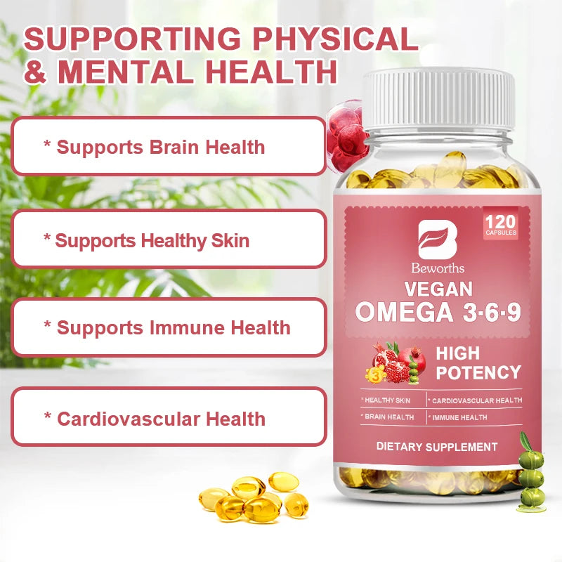 BEWORTHS Omega 3，6，9 Capsules rich in Fatty Acids Support Immune Health, Brain, Skin and Cardiovascular Health