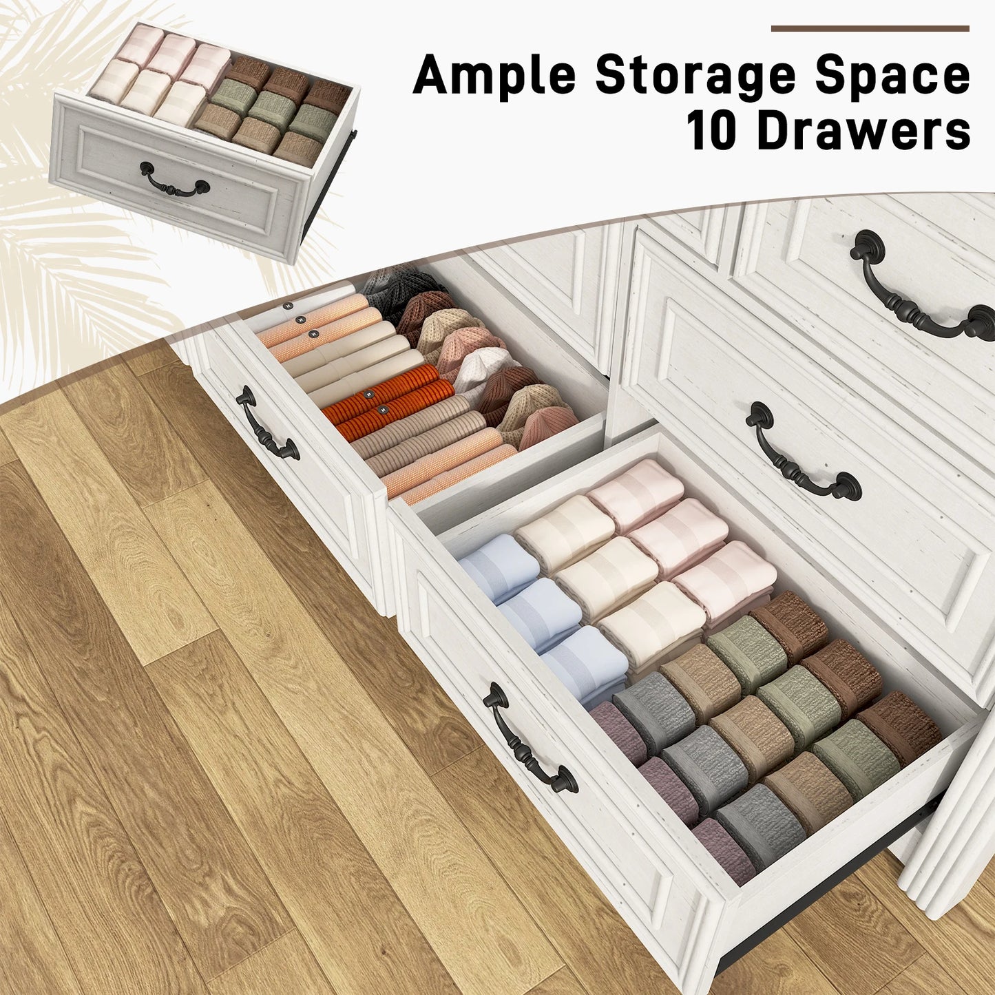 QiaoShiRen Farmhouse 10 Drawer Dresser With Rustic Handles