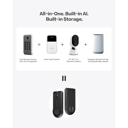 Palm Vein Video Smart Lock 2K Camera And Fingerprint AI Motion Detection IP65