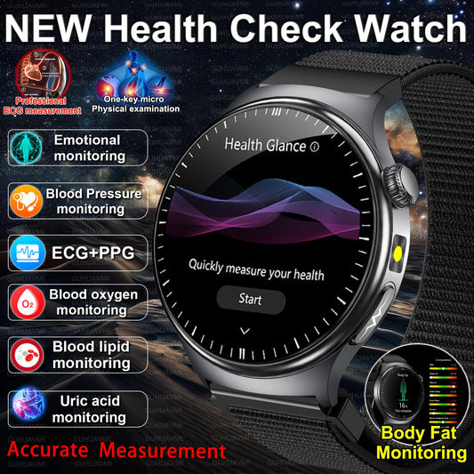 2026 New Accurate Body Health analysis Smart Watch Men ECG Blood lipids Uric acid Blood Pressure Body Fat Voice Call Smartwatch
