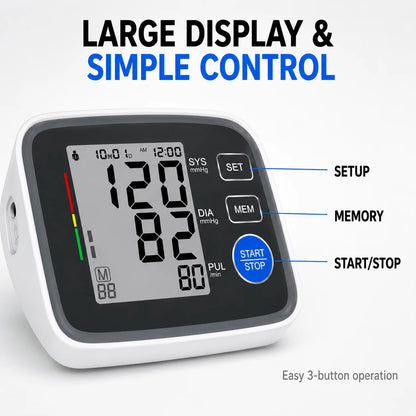 Automatic Upper Arm Blood Pressure Monitor with 2 Cuffs 22-43 cm and 32-53 cm, Large LCD, 2 Users, 180-Reading Memory, Pulse Rate for Home Use