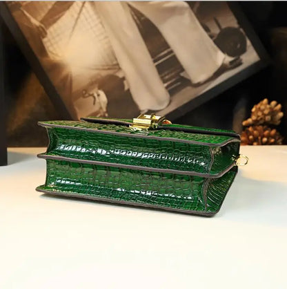 HYLHMC Women's Genuine Leather Crocodile Shoulder Crossbody Handbag