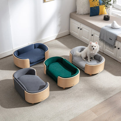 Modern Pet Sofa Bed with Wooden Frame and Soft Cushion, Raised Lounge Bed for Small Dogs and Cats