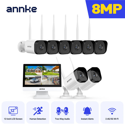 Annke 8MP wifi security camera 12 in LCD 2.4G 5.8G 4k wireless camera system Two-way voice IR night vision Outdoor wifi camera