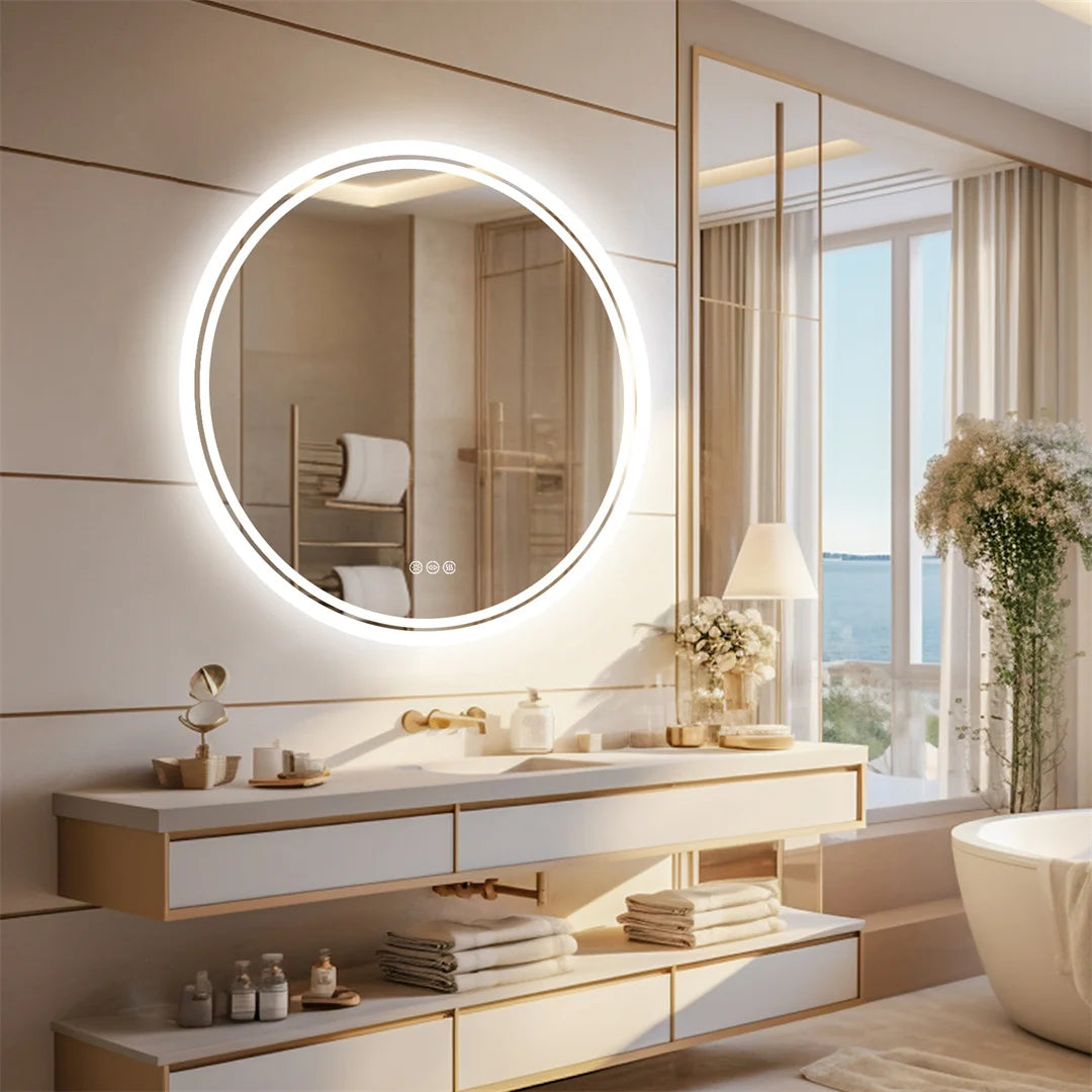 LUVODI Round Bathroom Mirror With Touch Sensor Anti Fog LED Light Dimmable