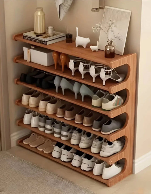 Six Tier Bamboo Shoe Rack Organizer Free Standing Entryway Storage