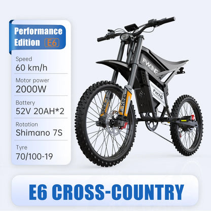 FVKING E6 adult electric bicycle 2000W peak motor, equipped with 2 52V35AH batteries, off-road electric motorcycle speed 60km/H