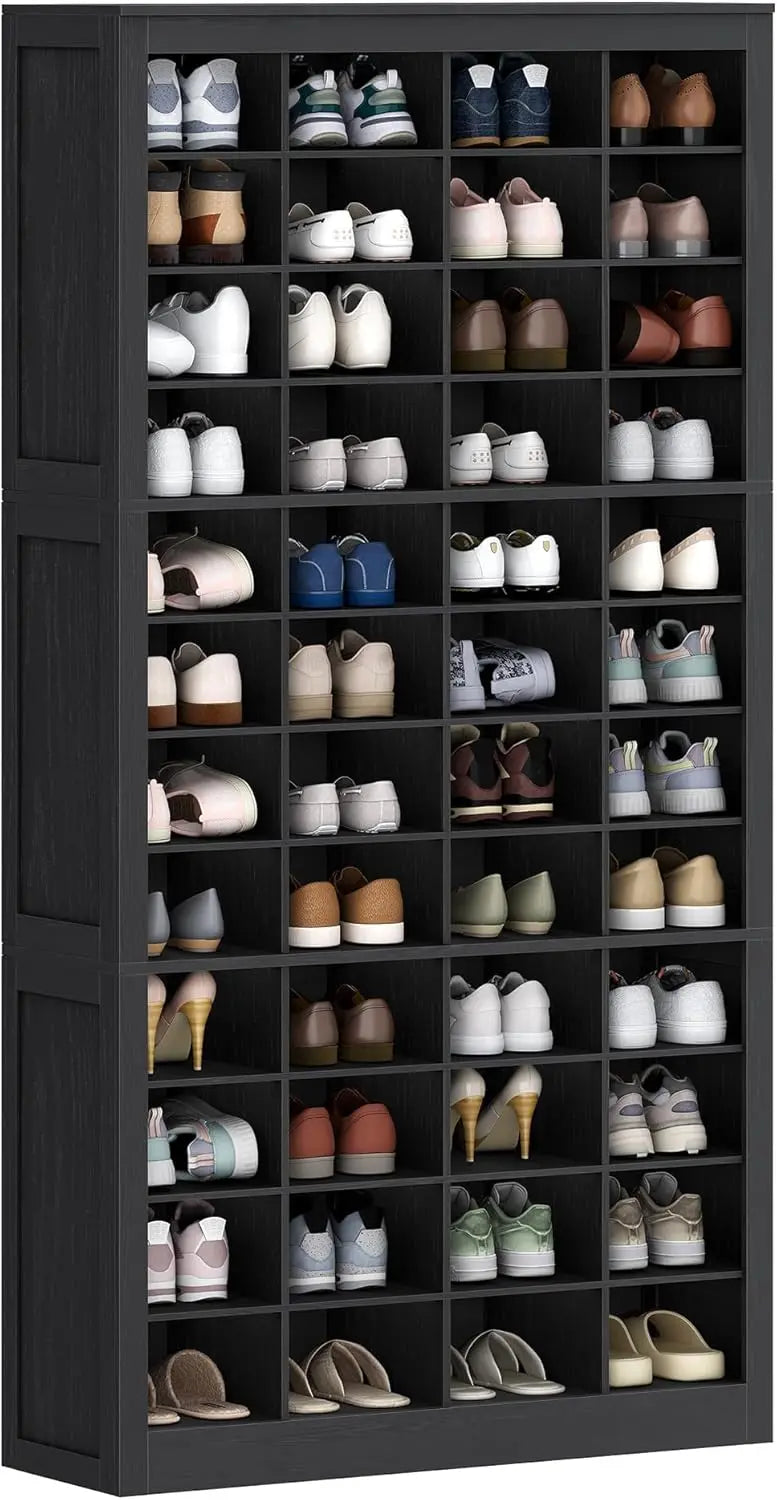 48 Pair 12 Tier Wooden Shoe Storage Cabinet Freestanding Vertical Organizer for Entryway Space Saving