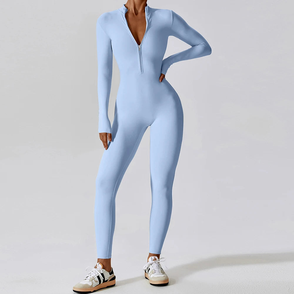 Zipper Yoga Jumpsuits for Women Winter Fleece Jumpsuit Longsleeve Sport Overalls Fitness One-Piece Suit Gym Workout Tracksuit