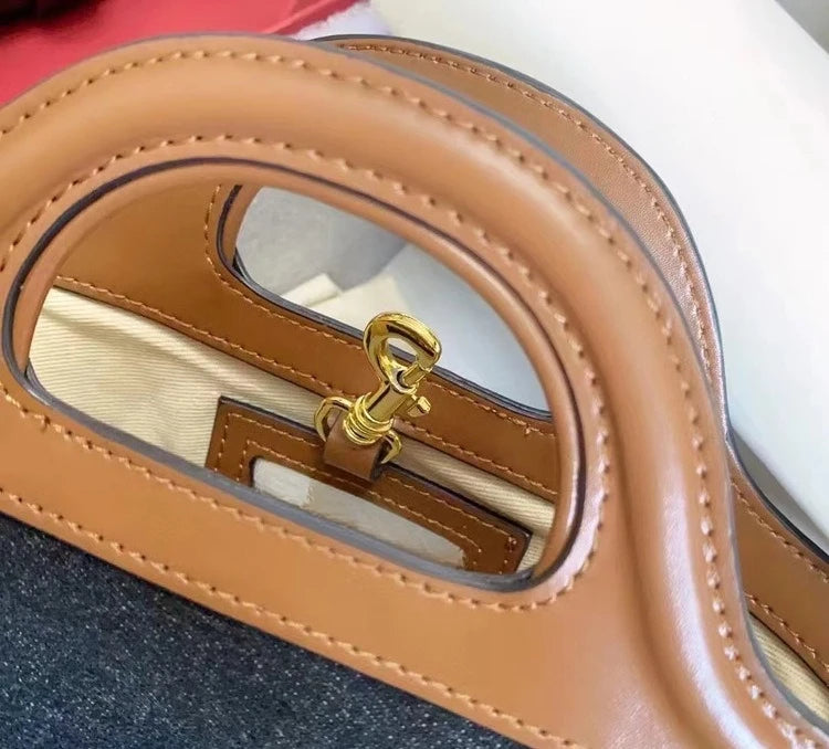 Elegant Mini Tote Bag With Leather Edges And Cutout Handle