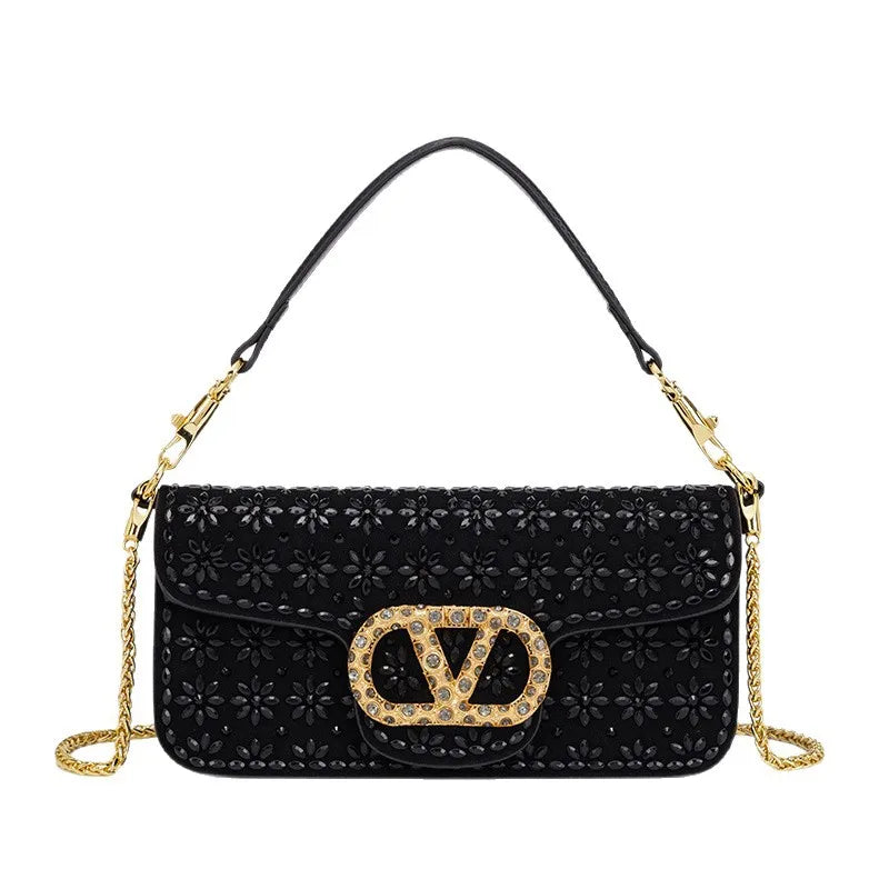 New Trend Crossbody Bag With Crystal Embellishments Chain Strap