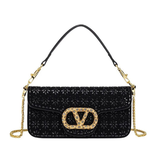 New Trend Crossbody Bag With Crystal Embellishments Chain Strap