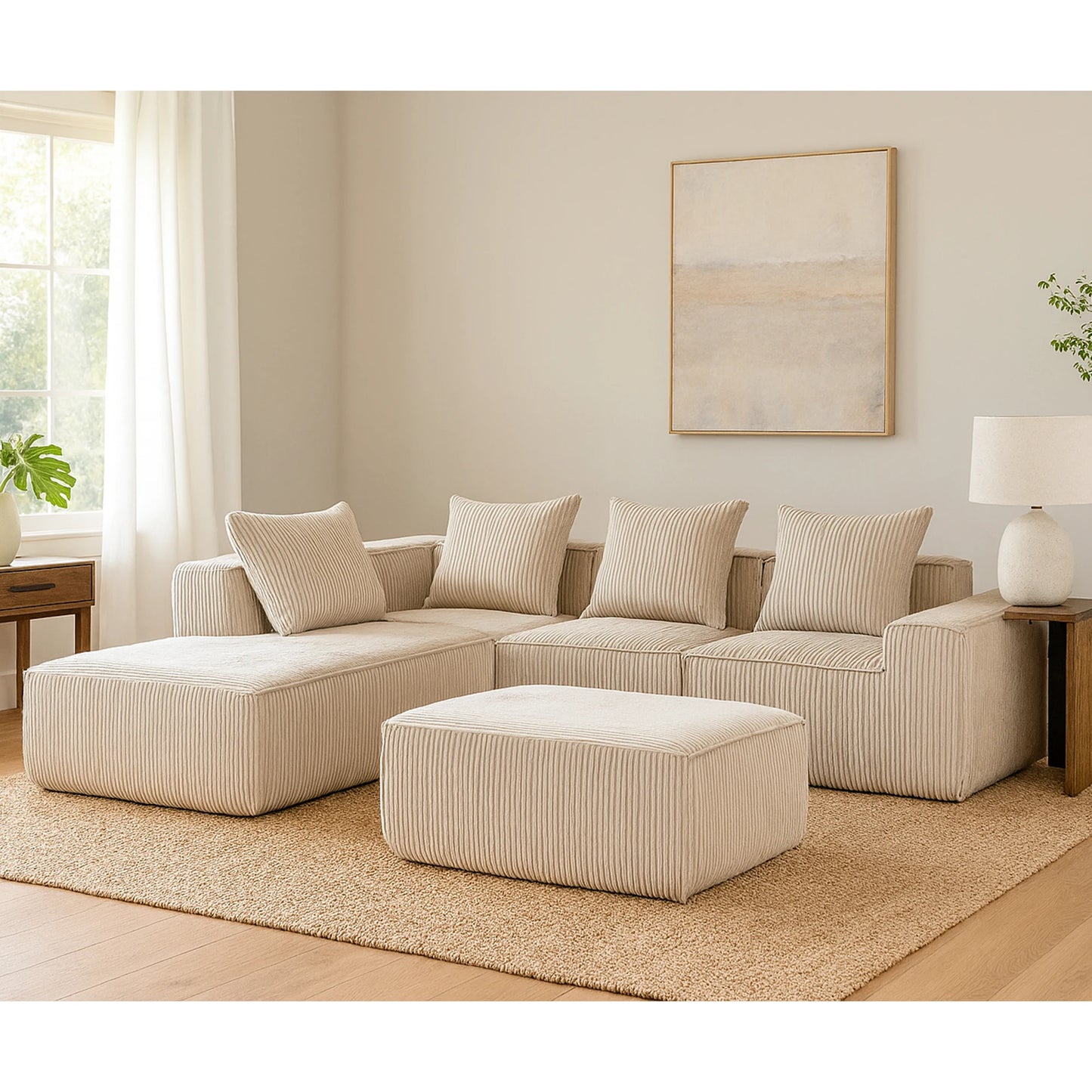 Sectional boneless Couch with L-Shape Chaise,Modern Modular sleeper Sofa with Deep Seat, Upholstered Couches for Room
