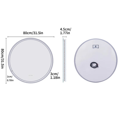 LUVODI Round Bathroom Mirror With Touch Sensor Anti Fog LED Light Dimmable