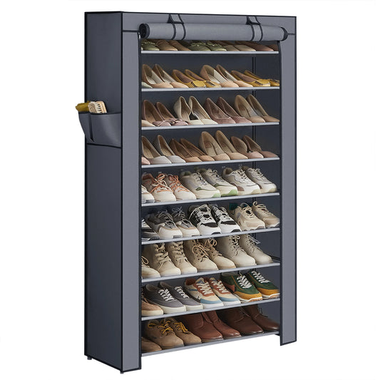 SONGMICS Shoe Rack, 9 Tier Shoe Organizer with Nonwoven Fabric Cover, Shoe Storage Shelf for 40-50 Pairs of Shoes, Entryway