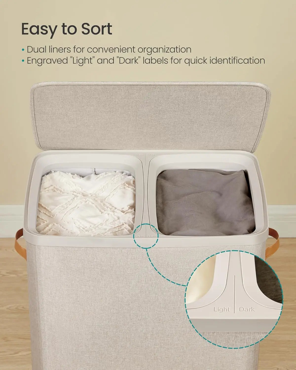 Two Compartment Laundry Basket With Lid For Sorting