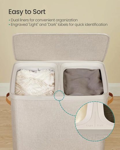 Two Compartment Laundry Basket With Lid For Sorting