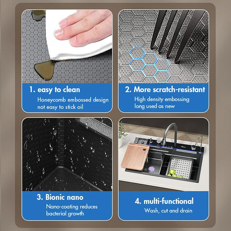 MYQualife 304 Stainless Waterfall Sink Faucet Set Digital