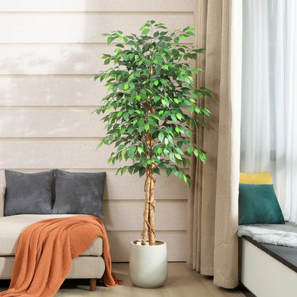 Artificial Ficus Trees with Natural Curved Trunks,  Silk Fake Ficus Tree in Plastic Nursery Pot for Office Home Decor