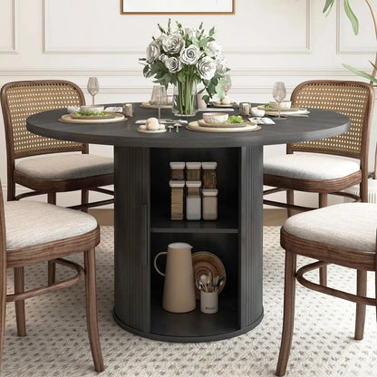 XMSJ Round Dining Table For 4 With Hidden Storage Unit