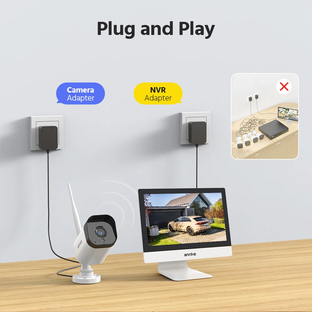 Annke 8MP wifi security camera 12 in LCD 2.4G 5.8G 4k wireless camera system Two-way voice IR night vision Outdoor wifi camera