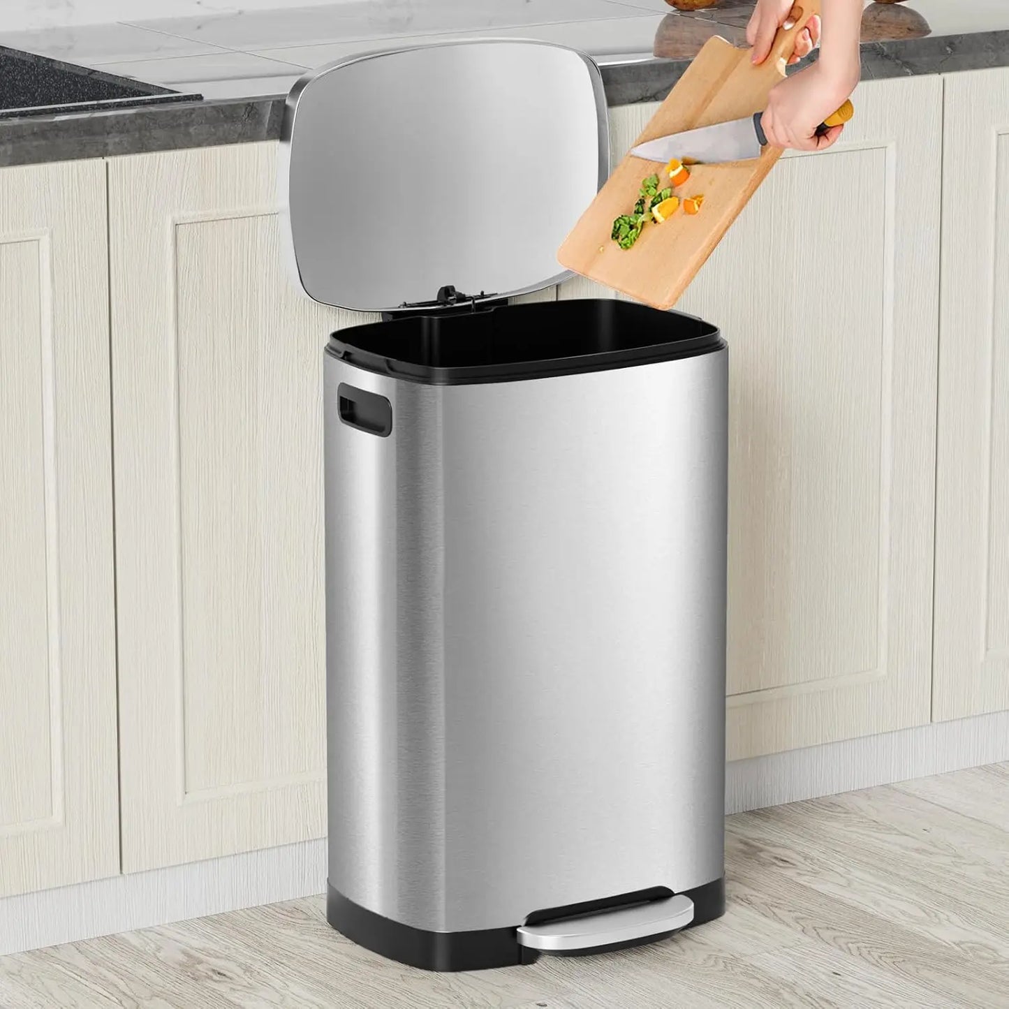 Trash Can With Lid Pedal Soft Close Bin Home Office