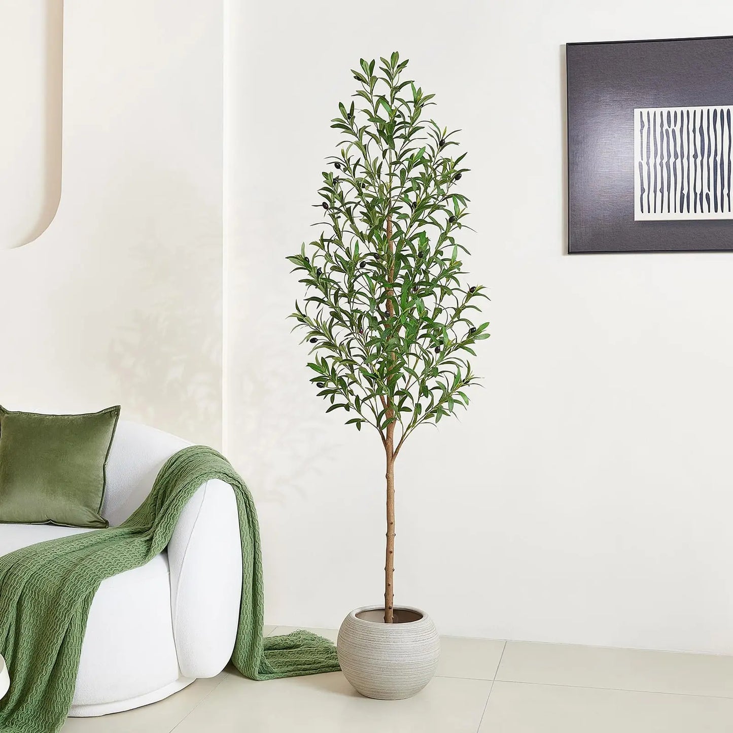 6FT Artificial Olive Tree Indoor – Real Wood Trunk Tall Faux Olive Tree, Large Fake Potted Plant for Home Decor Living Room& Office Decor