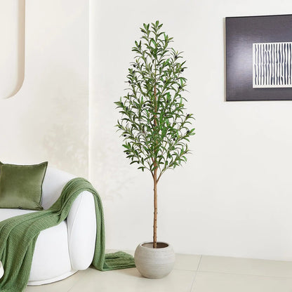 6FT Artificial Olive Tree Indoor – Real Wood Trunk Tall Faux Olive Tree, Large Fake Potted Plant for Home Decor Living Room& Office Decor