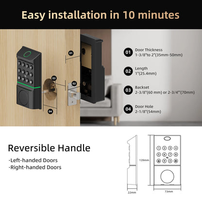 Viladepot Smart Fingerprint Door Lock With Bluetooth Keypad