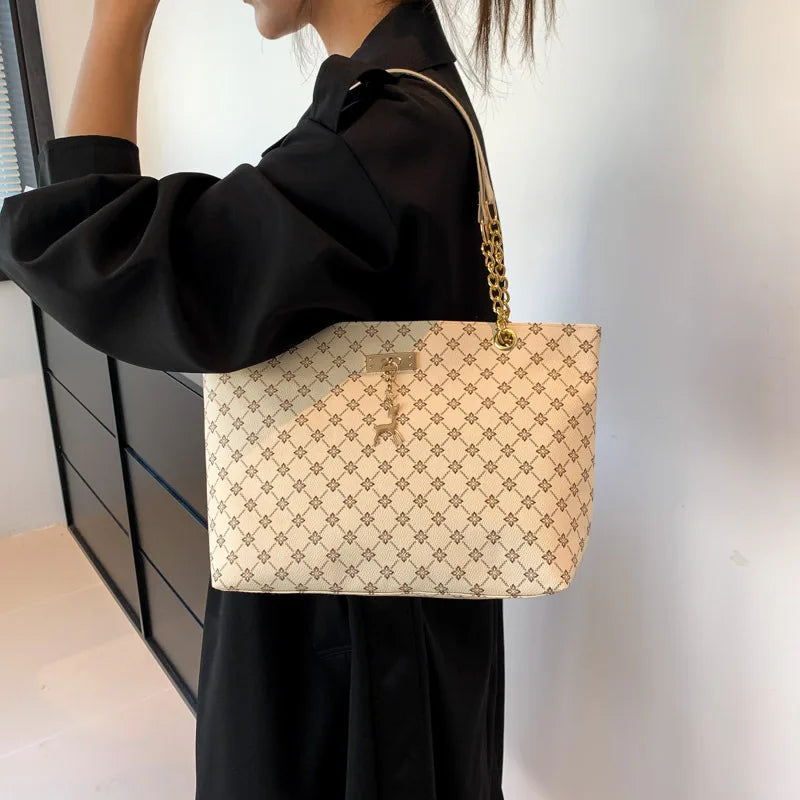 Soft Textured Tote Shoulder Bag With Tassel Hanging Accessory