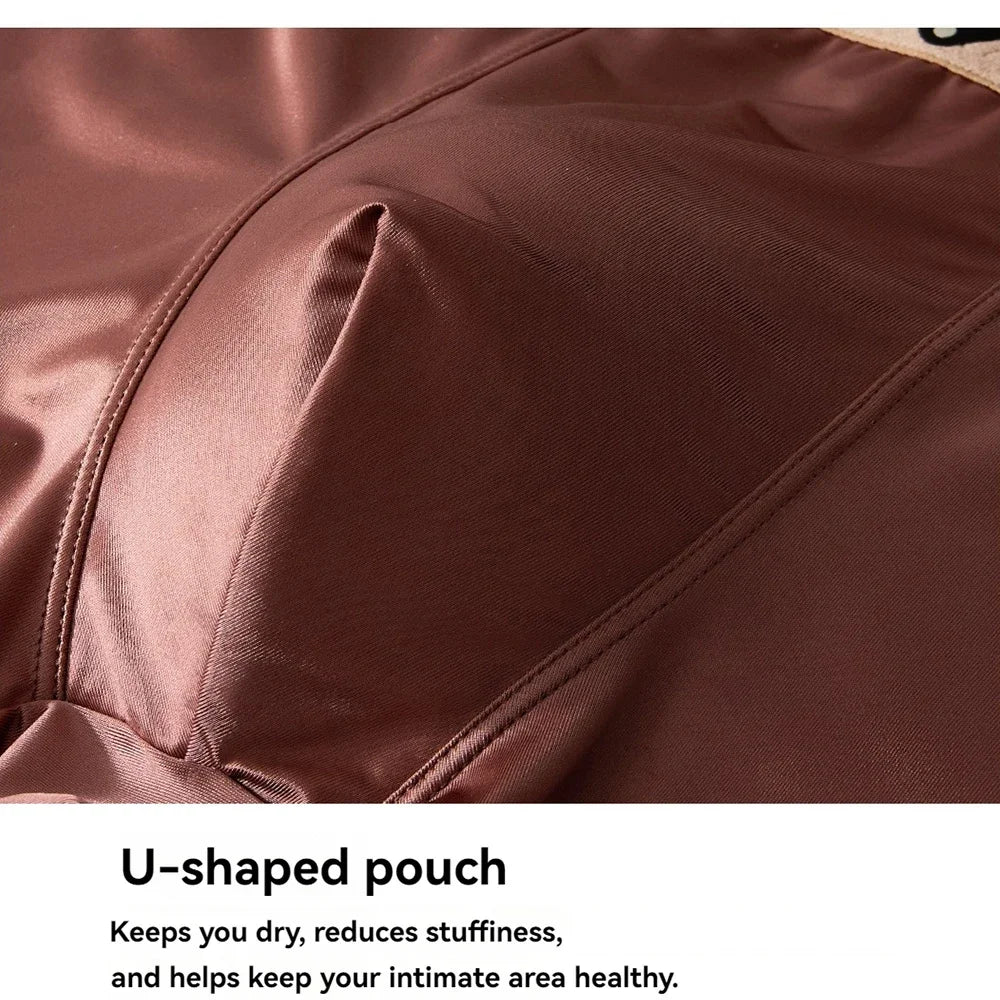 Mens Ice Silk Boxer Briefs Breathable Satin Like Double Layer Crotch