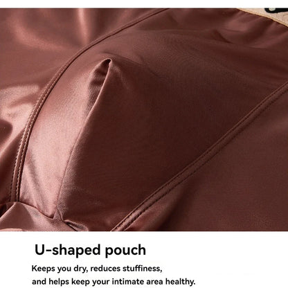 Mens Ice Silk Boxer Briefs Breathable Satin Like Double Layer Crotch