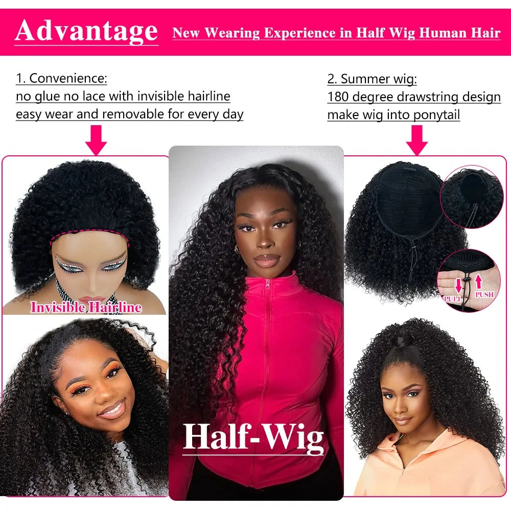 GrawwCap Glueless PremiumBrazilian Hair Kinky Curly HeadbandWigSystemPro Wig 3in1