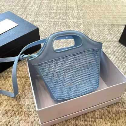 Elegant Mini Tote Bag With Leather Edges And Cutout Handle