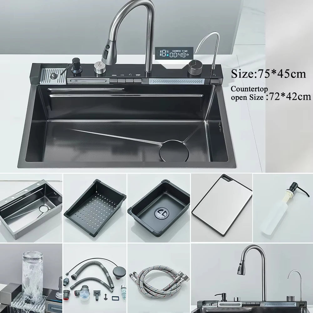 MYQualife 304 Stainless Steel Waterfall Sink With Faucet