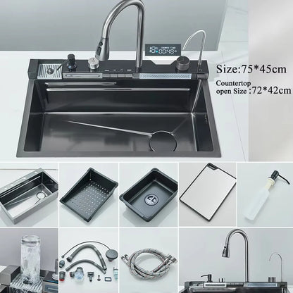 MYQualife 304 Stainless Waterfall Sink Faucet Set Digital