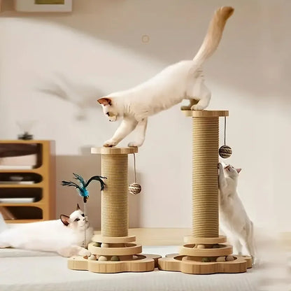 Cat Scratch Board With Rotating Platform And Non Shedding Wooden Fiber Chew Toy