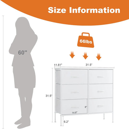 JHK Six Drawer Fabric Storage Nightstand With Metal Frame
