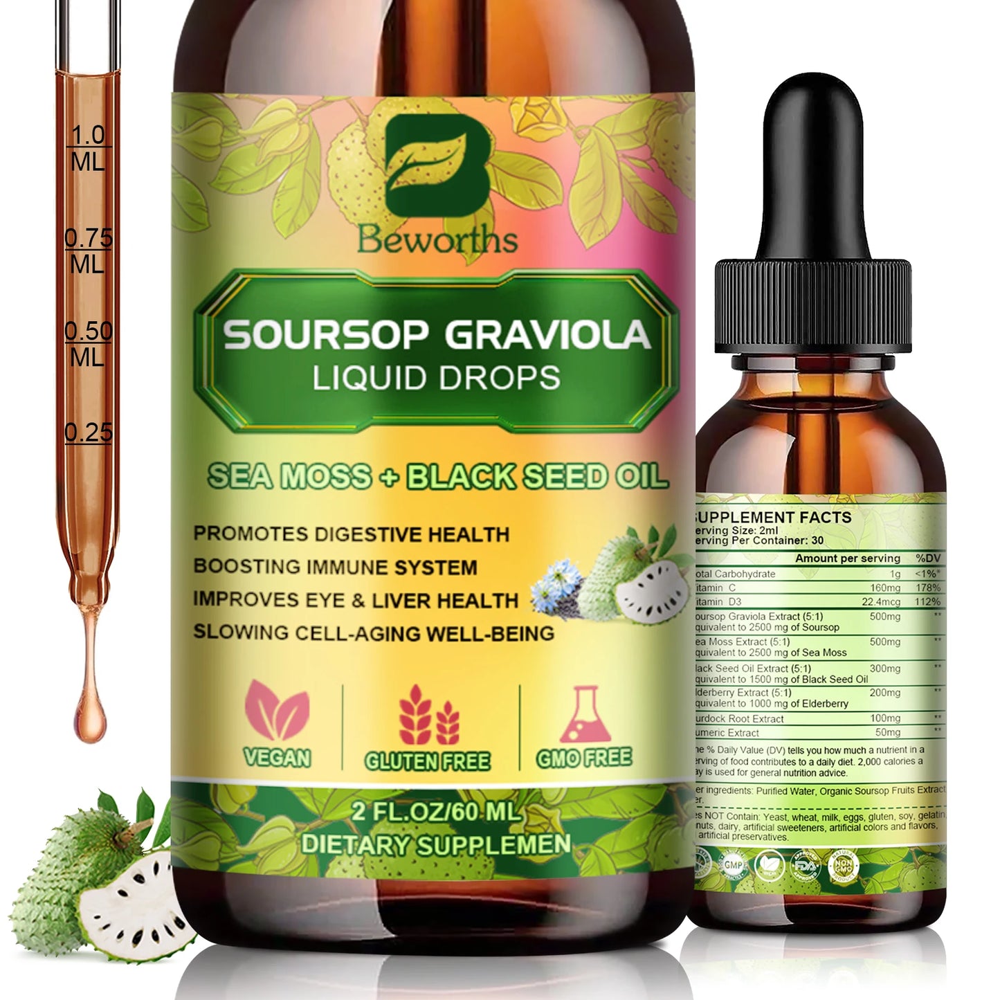 Beworths Graviola Soursop Extract Drops Immunity Kidney Health