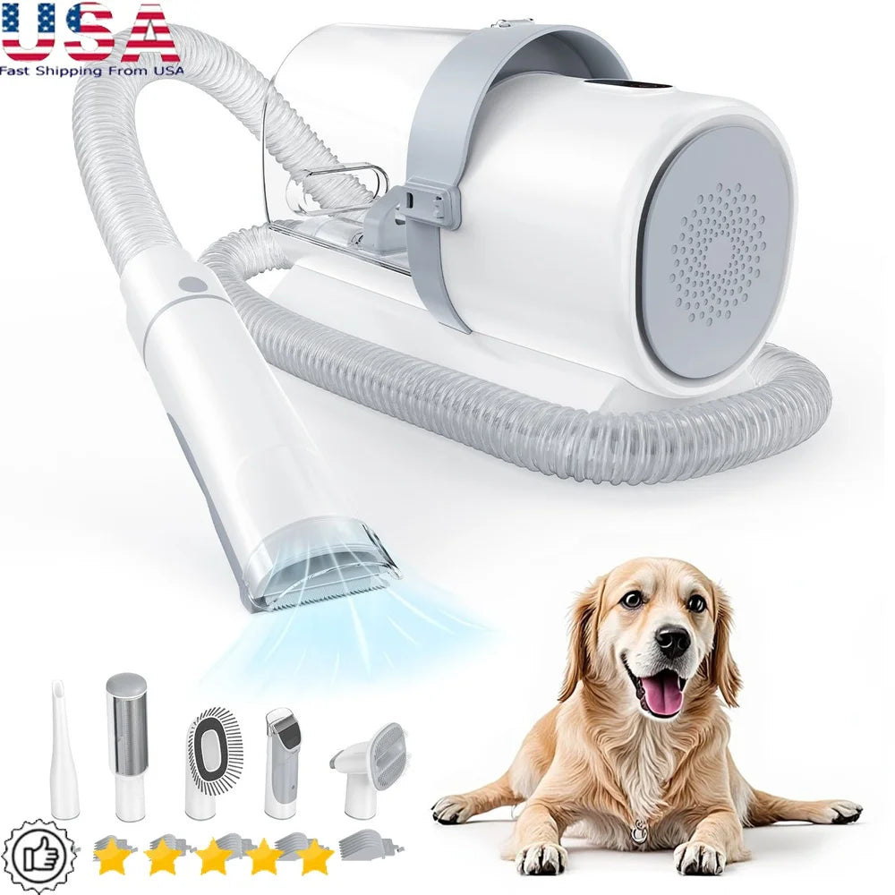 Powerful Pet Grooming Vacuum 10kPa Suction Hair Removal Kit Ultra Quiet 65dB 2.5L Dust Bin 8 Comb Attachments