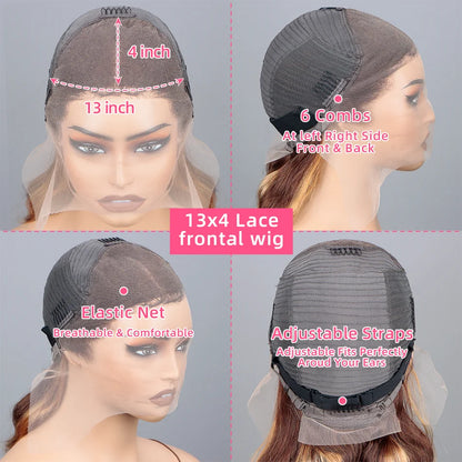 Hair Code Remy Brazilian Lace Front Wig Straight HD Highlight Human Hair Wig For Women