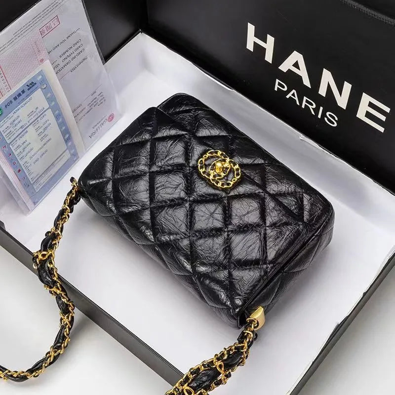 Women's Crossbody Bag Cfargyll Double Ring Fashion Chain Strap Genuine Leather Single Shoulder Sling Bags Underarm Square BC2-1