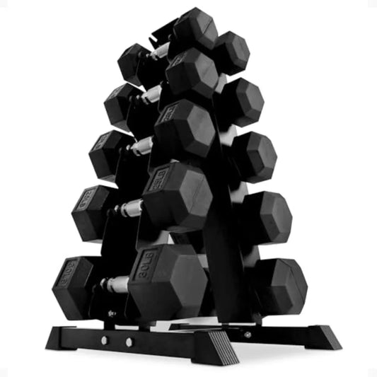 Rubber Coated Hex Dumbbell Set With A Frame Rack Weights