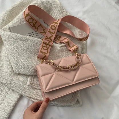 2026 New WOMEN'S Bags Korean Version of the Lingge Chain Shoulder Bag Solid Color Messenger Small Square Bag