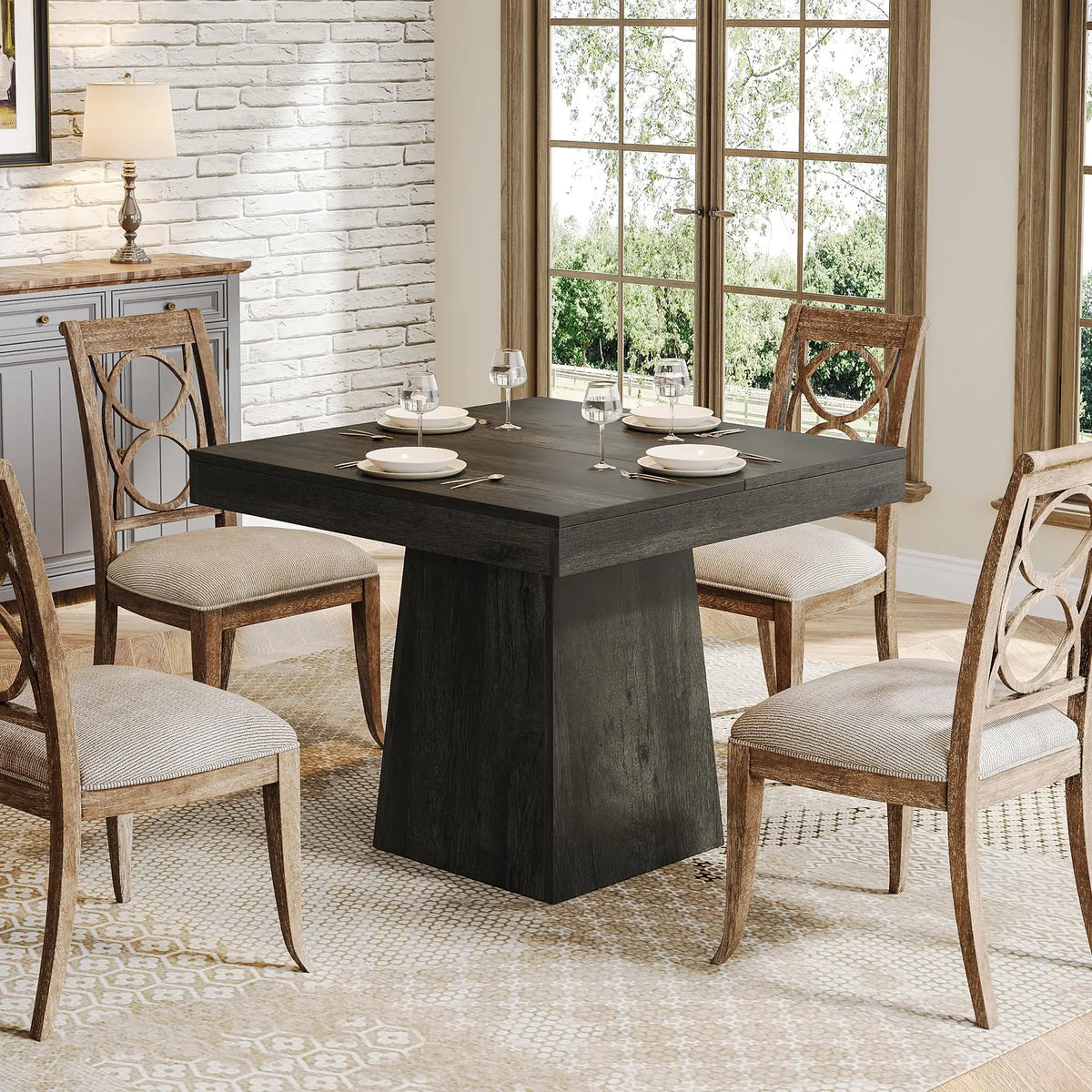 Tribesigns Square Dining Table for 4, 31.5-Inch Kitchen Table Small Dinner Table with Sturdy Pedestal Base, Farmhouse Dining Roo