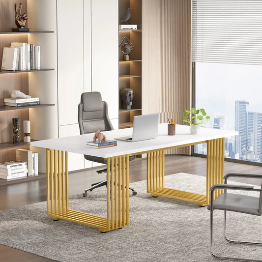 Tribesigns Modern Executive Office Desk With Gold Metal Legs