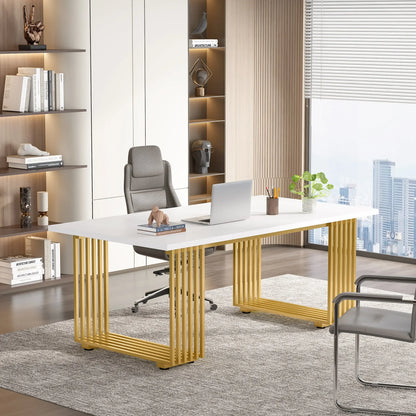 Tribesigns Modern Office Desk with Gold Metal Legs for Home