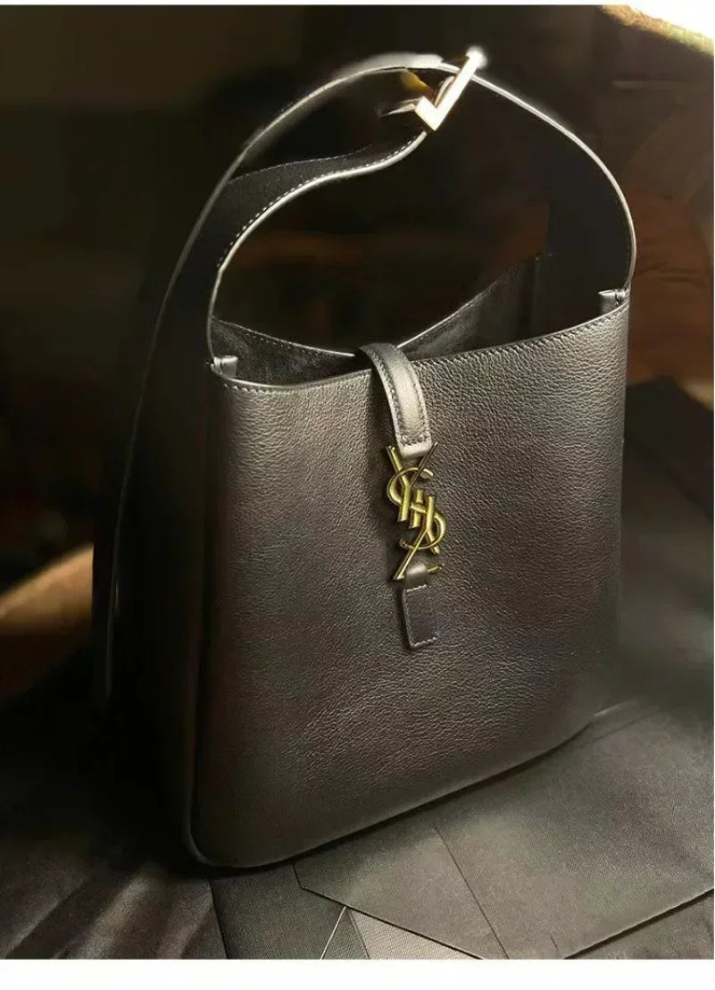 Shiny Leather Bucket Bag For Women Crossbody Tote 2-In-1 Purse