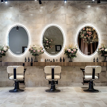 50x70cm Oval LED Illuminated Bathroom Mirror Wall Mounted with Lights And Demister Pad for Makeup And Shaving