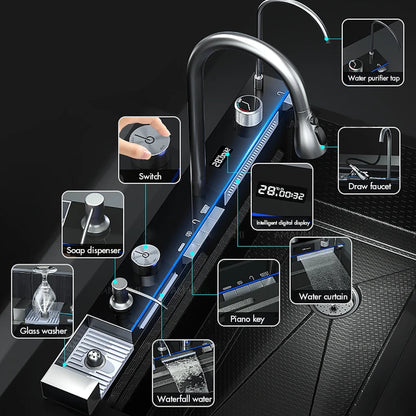 MYQualife 304 Stainless Waterfall Sink Faucet Set Digital